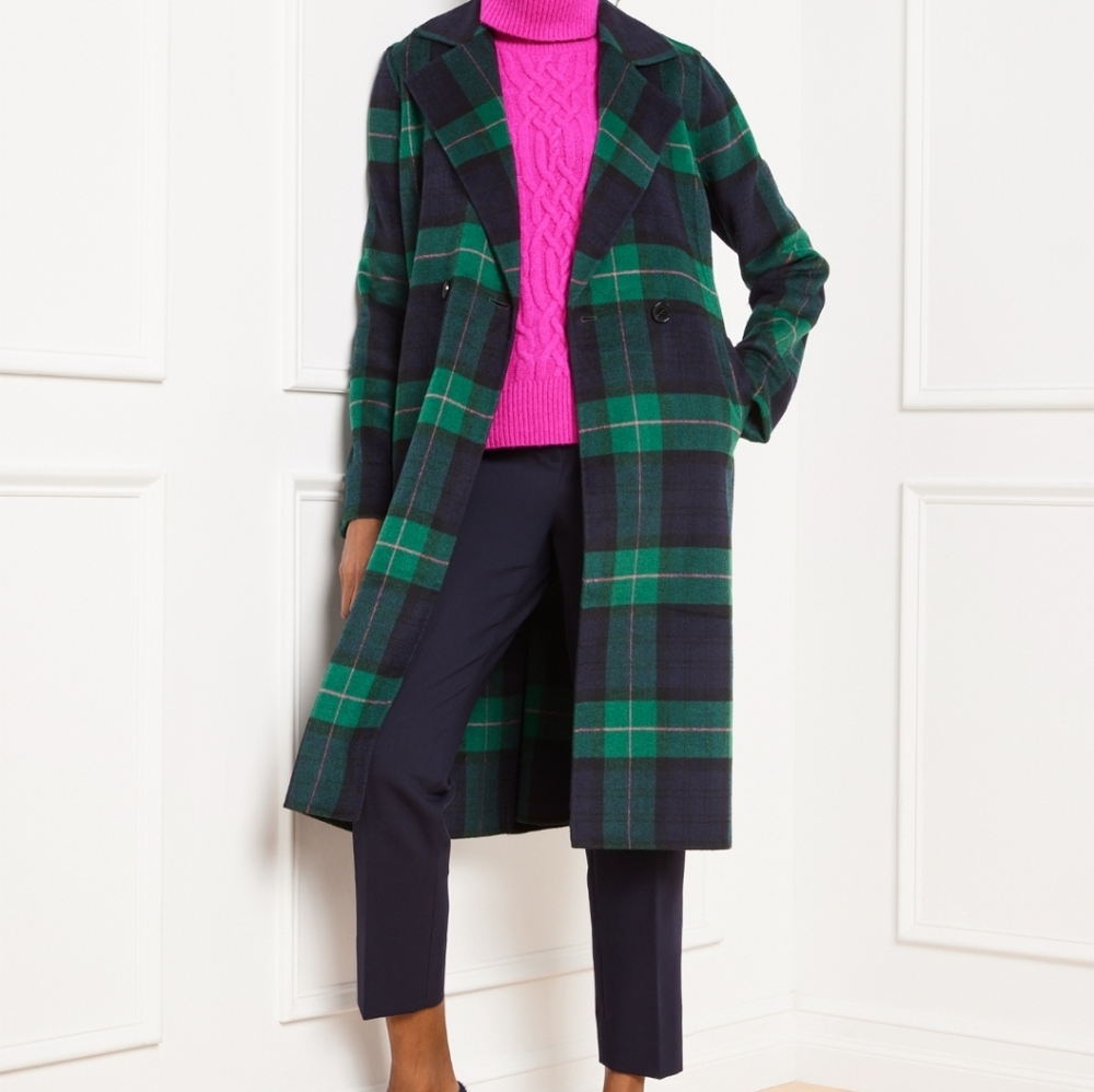 NWOT Talbots Double Face Wool Blend Tartan Coat Blue Green Size 12 Petite - Picture 3 of 14